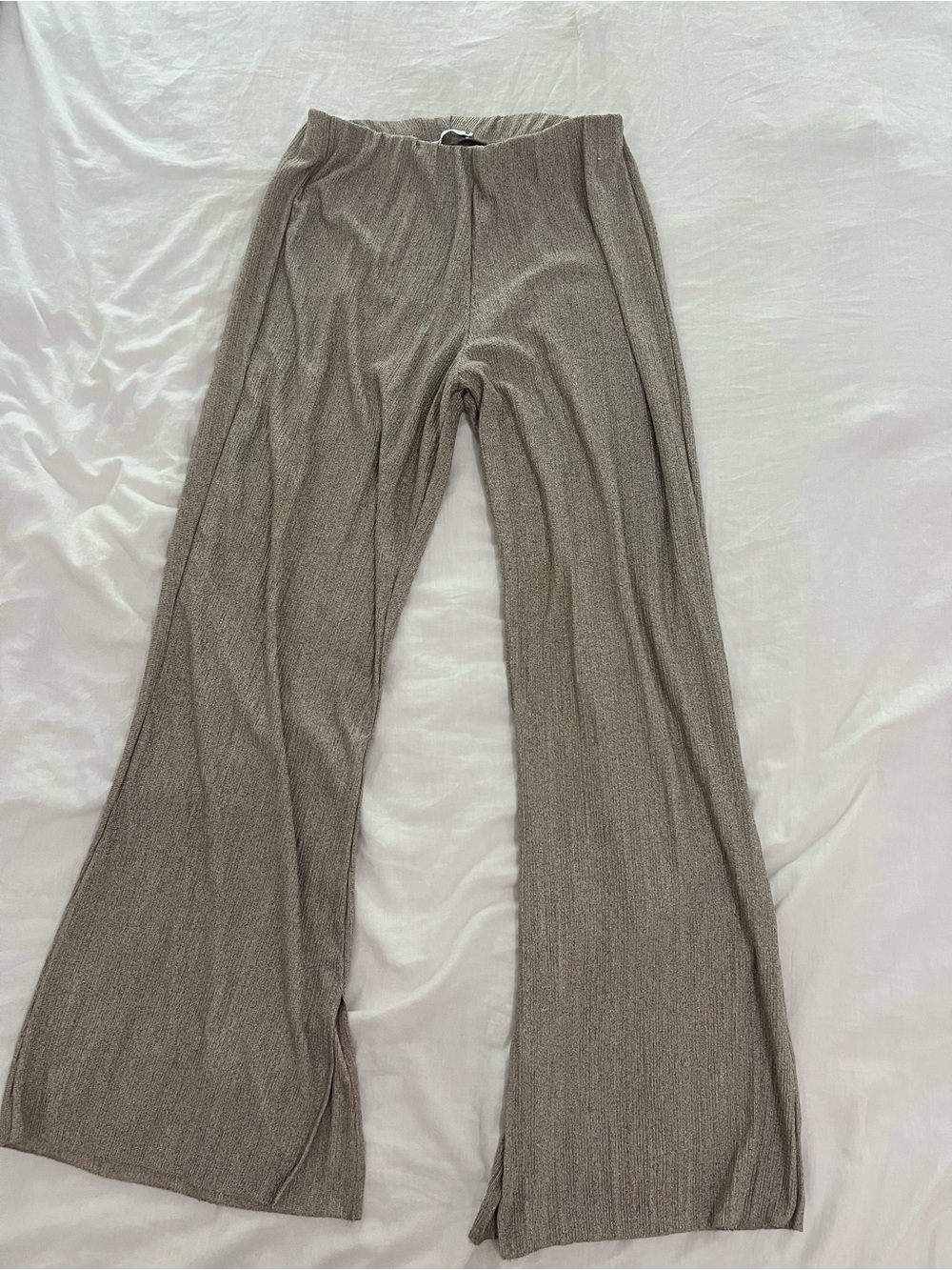 Zara Wide-Leg Knit Pants in Taupe-Brown